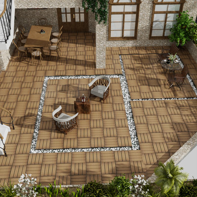 Ensemble de tuiles de terrasse en composite bois-plastique 22 pièces WPC facile à bricoler avec une résistance supérieure aux intempéries et à l'usure Idéal pour les jardins et les balcons Installation facile avec grain de bois naturel Étanche pour une utilisation intérieure / extérieure - chêne 11,8 po