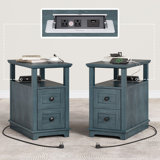 2 Drawers End Tables with Storage and Fast Charging Station for Living Room