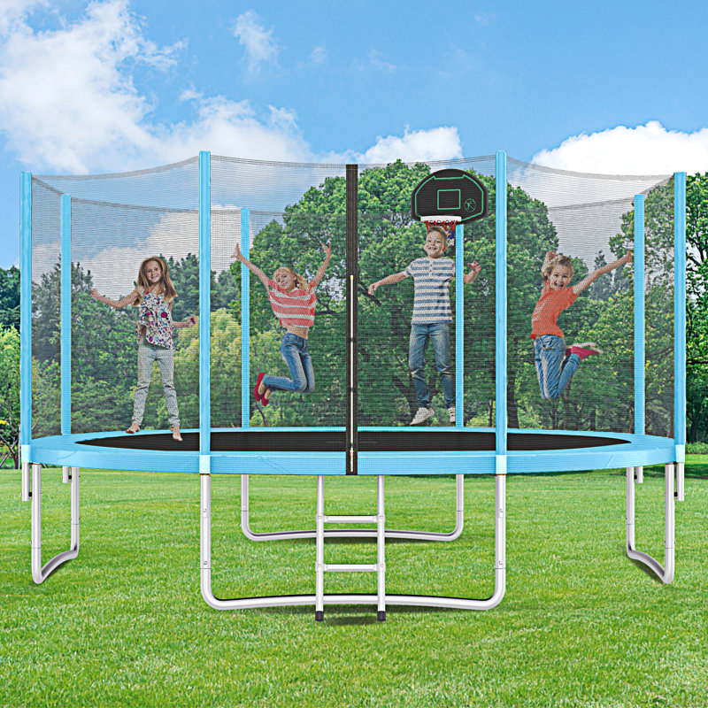 Trampoline 14 pi pour enfants avec filet de sécurité, Bleu