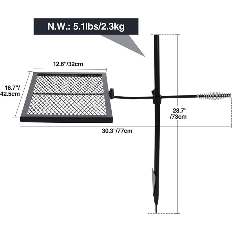Grille en acier robuste pivotante avec feu de camp et gril de camp pour feu de camp