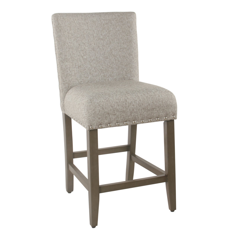 Tabouret de comptoir 24 po avec têtes de clou Arlene, Gris tourterelle tissé