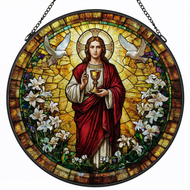 Panneau de vitrail de vitrail religieuse, 7,8 H, H 7,8 po