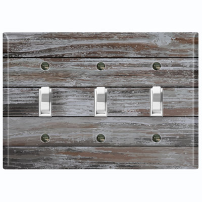 Brown Fence Gray Nature Themed 3 - Gang Toggle Light Switch Standard Wall Plate