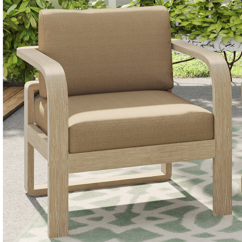 Queensland Acacia Sollid Wood Outdoor Lounge Chair With Cushions & Sunbrella Pillow , Brown Sunbrella, Antique White