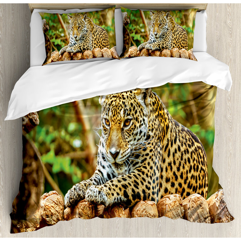 King Size Green Yellow Brown Jaguar Duvet Cover Set