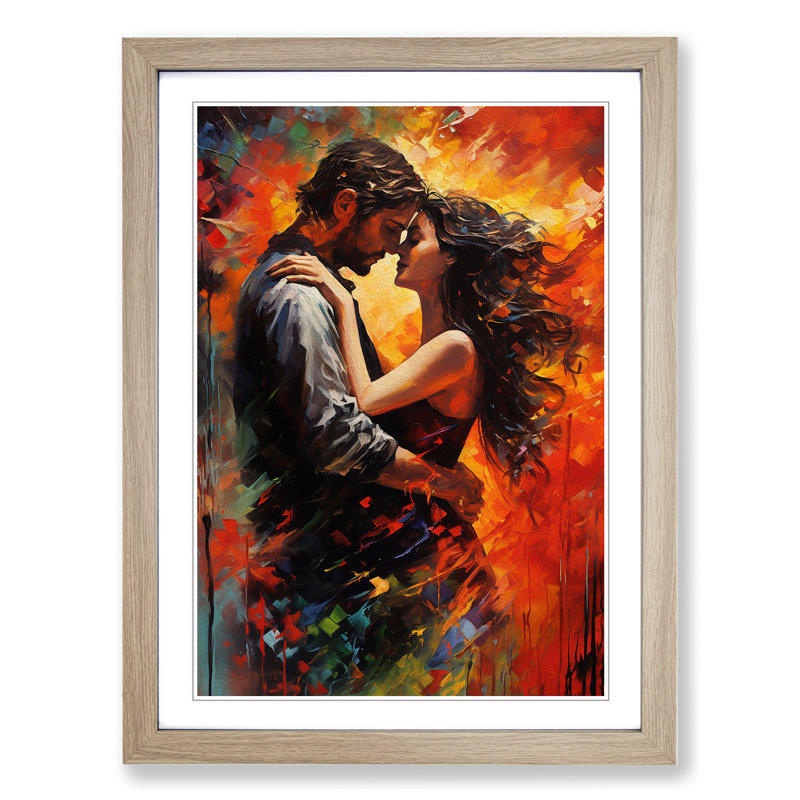 Lovers Action Painting Art - Framed Print, Oak Framed, 46cm H x 34cm W x 2cm D