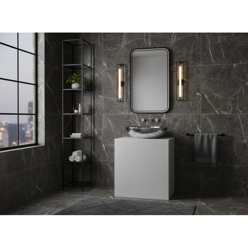 Vast Studio 24” L x 13.8” W Textured Aged Silver/Gray  Vessel Sink – Oval Countertop Basin with Smooth White Interior, Metallic Luxury Finish & Modern Spa-Inspired Sculpted Design