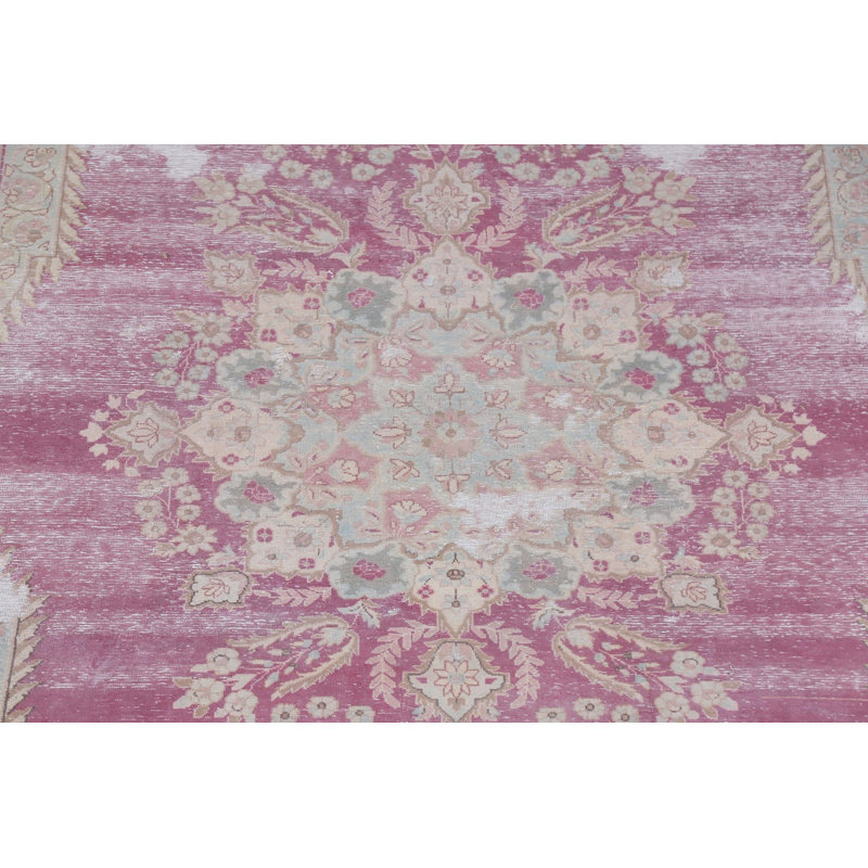 Tapis persan Kerman en laine patiné Karcynn noué à la main 7 x 9