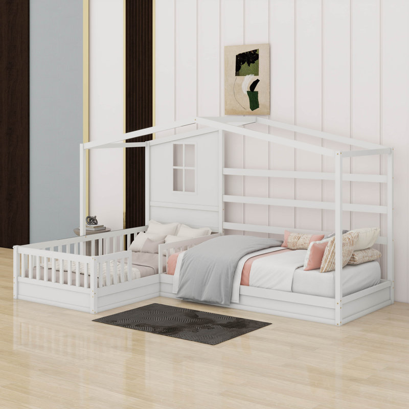 Lit simple en bois avec clôture, Blanc