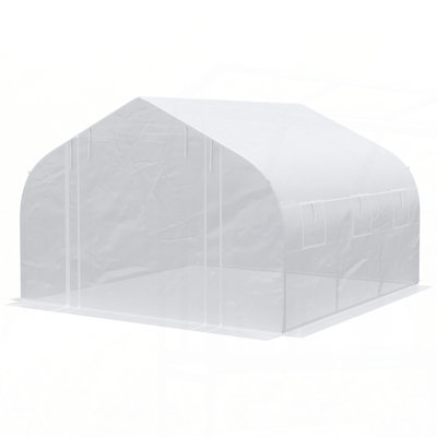 Outsunny 12' x 10' x 7' Walk-in Greenhouse, Tunnel Green House with Zippered Mesh Door and 6 Mesh Windows, Gardening Plant Hot House with Galvanized Steel Frame, White