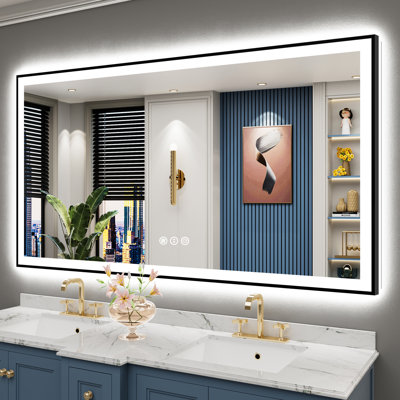 Matte Black Matel Framed Vanity Mirror with Lights, Front-lit and Back-lit, Memory Function, 3 Color Temperatures, Dimmable Light & Anti-fog Tempered Glass ETL Listed LED Mirror