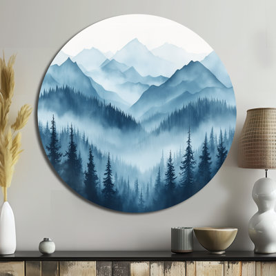 Nordic Mountains In Misty Morning - Landscapes Metal Wall Decor Round