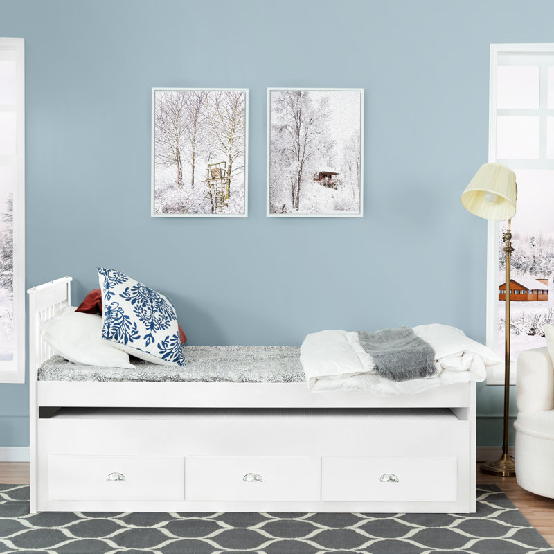 Lit plateforme avec rangement Jaslean, Blanc