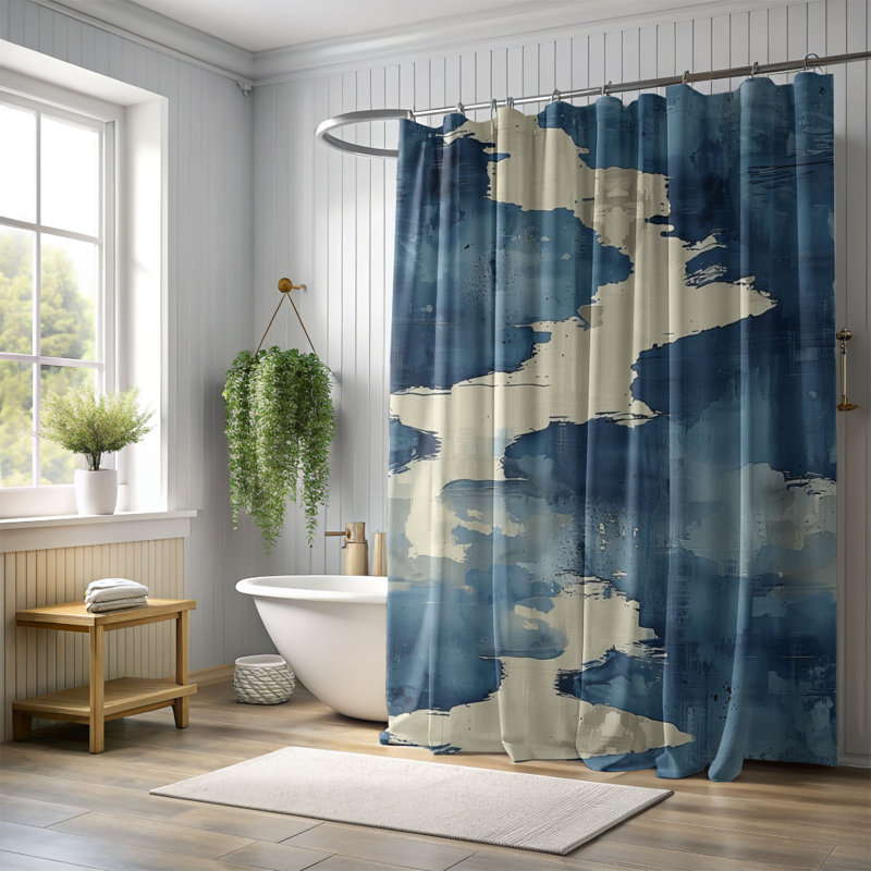 Rideau de douche Blue Twirls - Premium, H 74 po x l 71 po