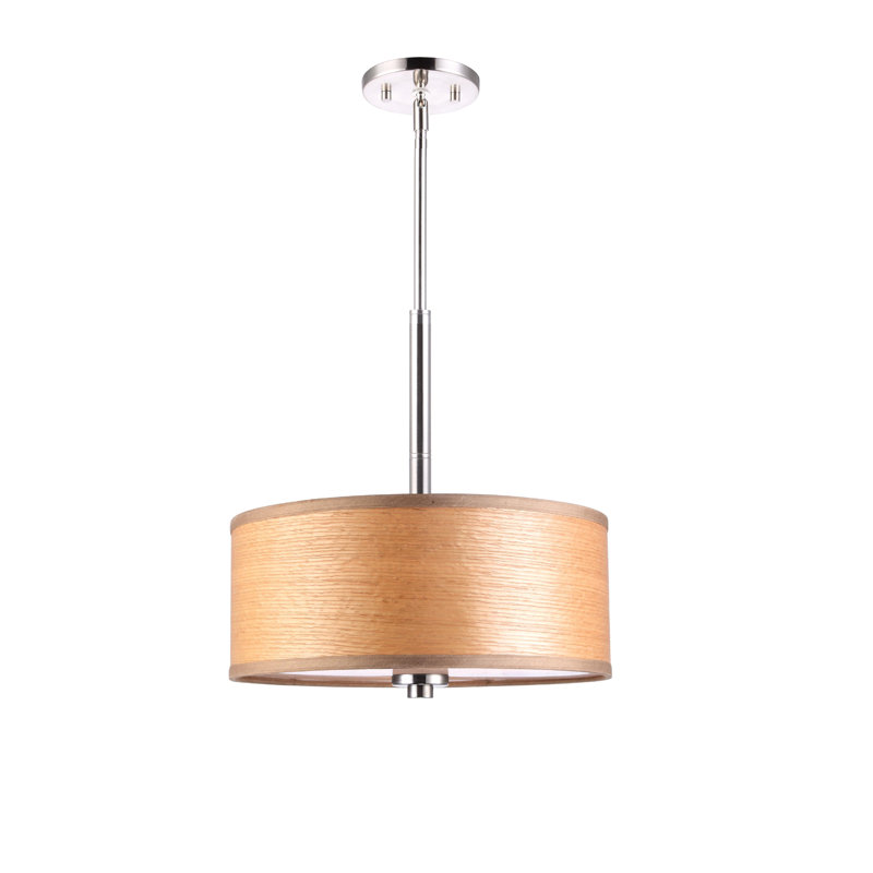 Lustre tambour 3 lumières Ahmia Abularach, Placage de bois brûlé, Nickel satiné, H 13 po x l 17,5 po x P 17,5 po