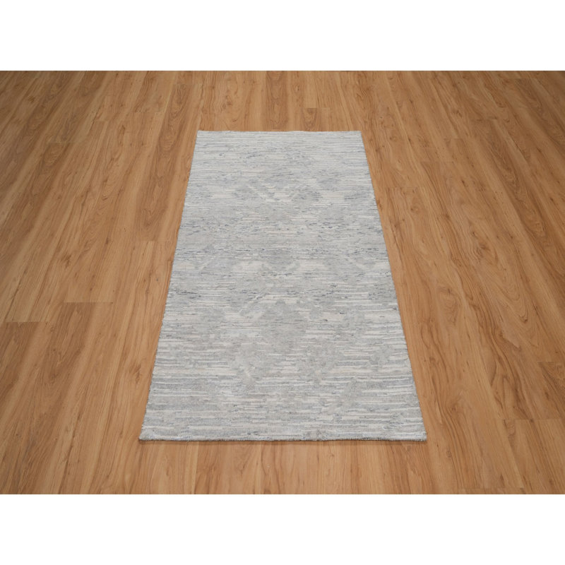Tapis oriental noué à la main 3 pi x 5 pi 1 po de style moderne en laine naturelle filée à la main non coupée, velours coupé et bouclé