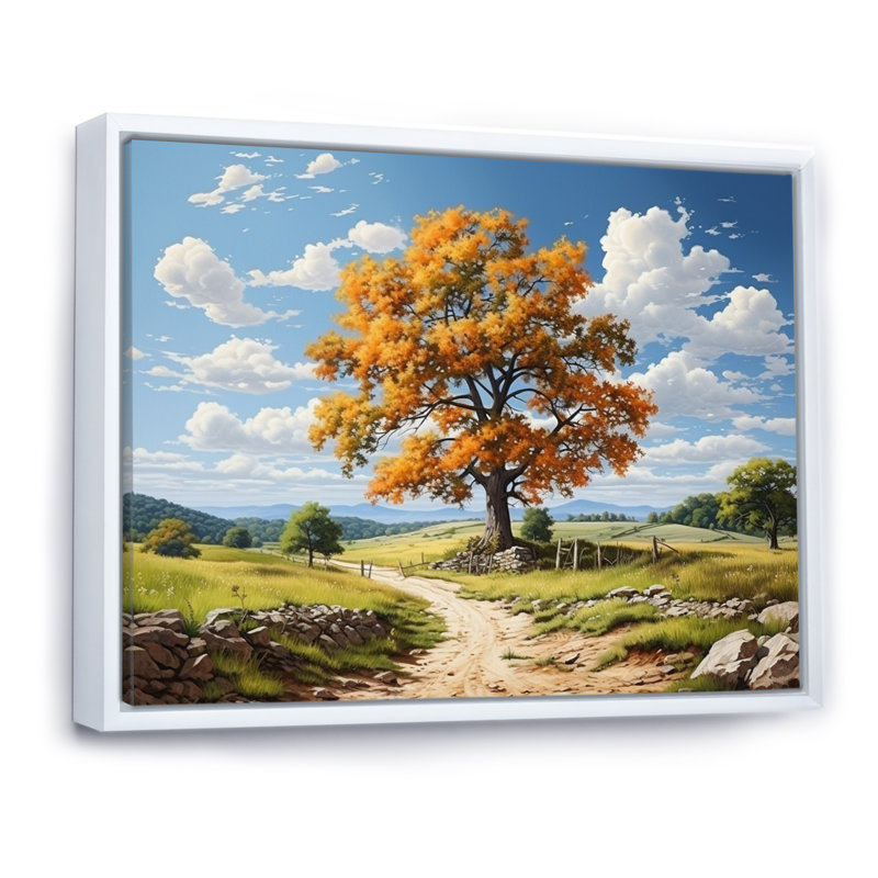 Érable et sérénité rustique sur toile, H 34 po x l 44 po x P 1,5 po, Cadre flottant blanc