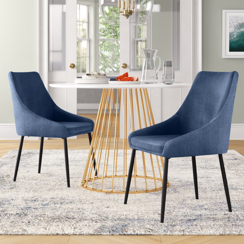 17.75'' H Corduroy Upholstered Side Chair, Corduroy Blue