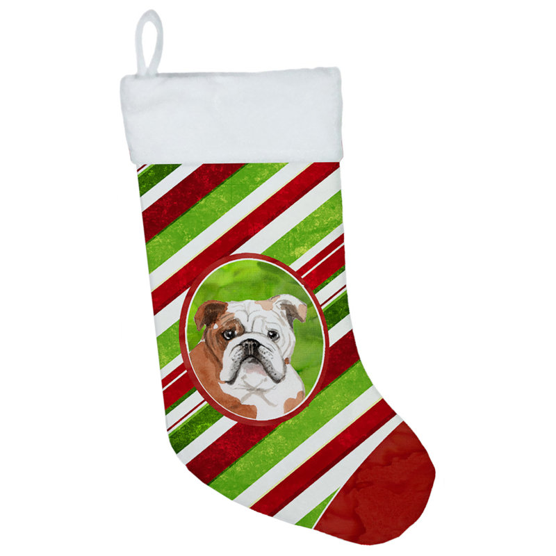 Chaussette de noël à rayures à sucre, Bouledogue anglais
