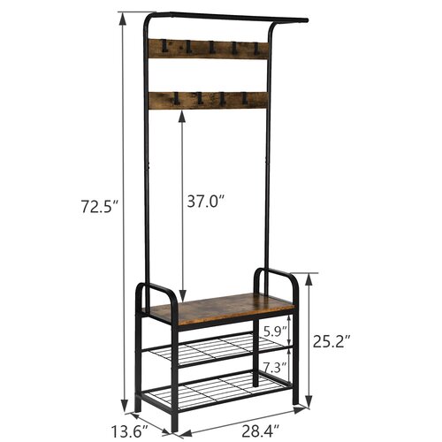 17 Stories Hall Tree 13.6'' Wide with Bench and Shoe Storage & Reviews ...