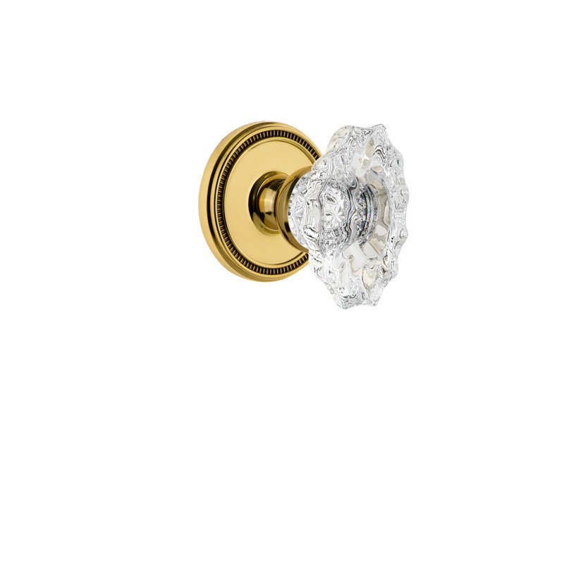 Grandeur Soleil Rosette Single Dummy with Biarritz Crystal Door Knob, Polished Brass