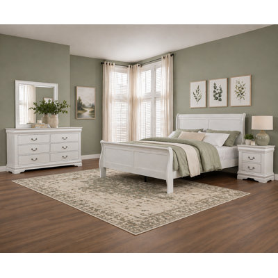 Classic Sleigh Bedroom Set in Gray Finish