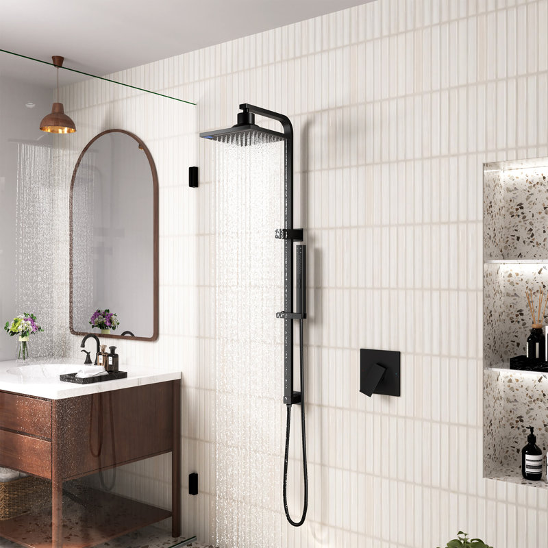 CASAINC Wall Mount Pressure-Balanced Shower System Shower Head with Digital LED and Slider Bar 2-Function Handheld