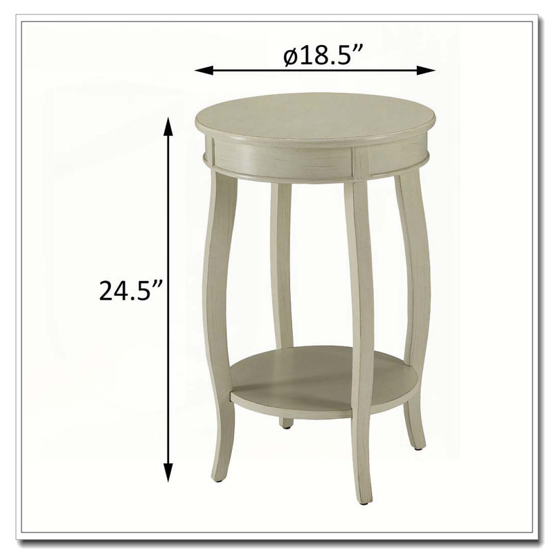 Antique White Round Side Table with Bottom Shelf, Antique White