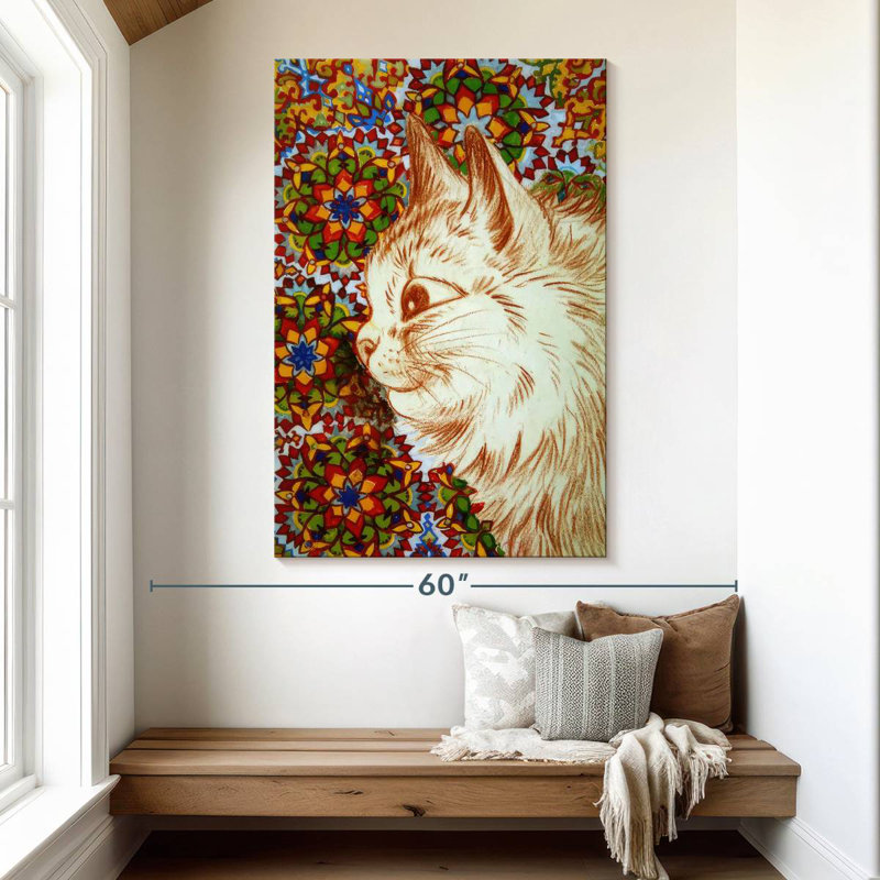 Chat Brampt sur fond de fleurs, H 51 po x l 34 po