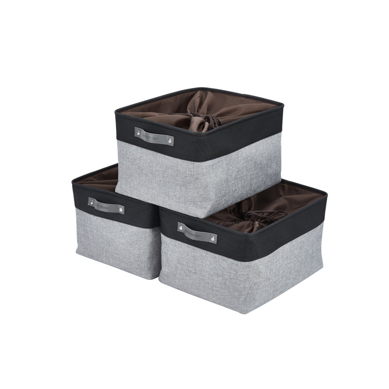 Foldable Fabric Storage Bin, 3, Grey/Black