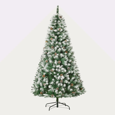 6Ft Unlit Snow-Dusted Full Fir Artificial Christmas Tree With Realistic Branches, 61 Pine Cones And 800 Tips