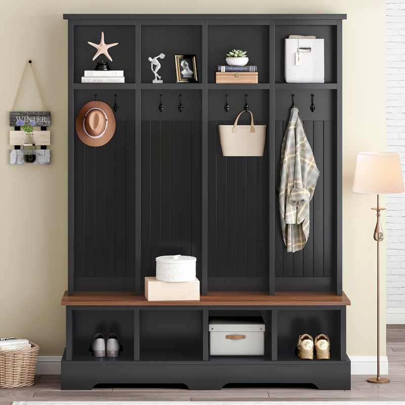 Hall Tree 59.02" Wide With Bench And Storage, Black