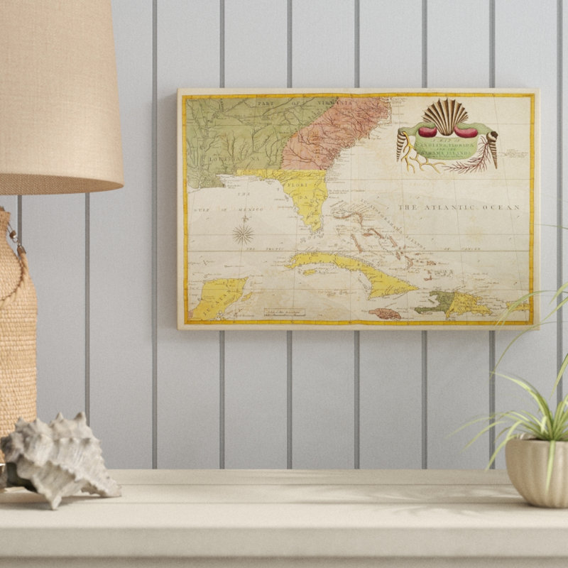 Map of Carolina, Florida & the Bahama Islands by Mark Catesby - Painting Print, Wrapped Canvas, 30cm H x 46cm W