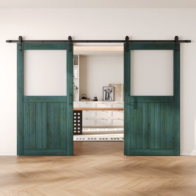 Portes de grange non assemblées et finies en verre avec demi-verre de 26 po x 80 po Homacer Royal Pine
