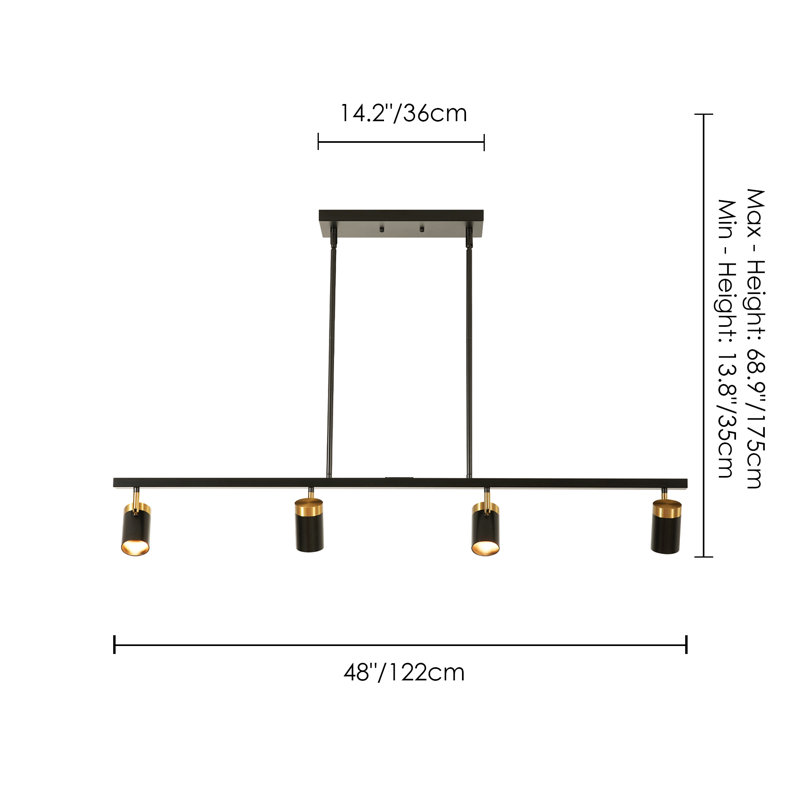 4-Light Modern Linear LED Spotlight Pendant with Adjustable Heads for Kitchen Island