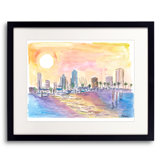 St Petersburg Florida Golden Sunset In Harbour With Skyline Print by Martina Bleichner