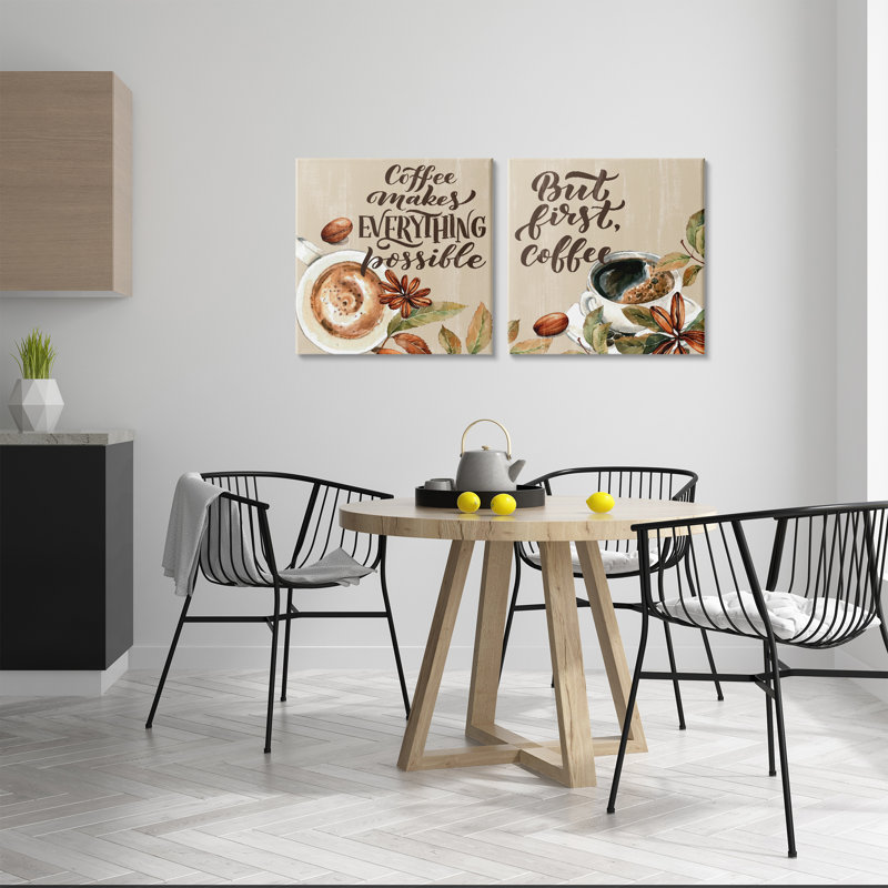 Ensemble de 2 toiles classiques Morning Coffee, par Kim Allen, H 17 po x l 17 po
