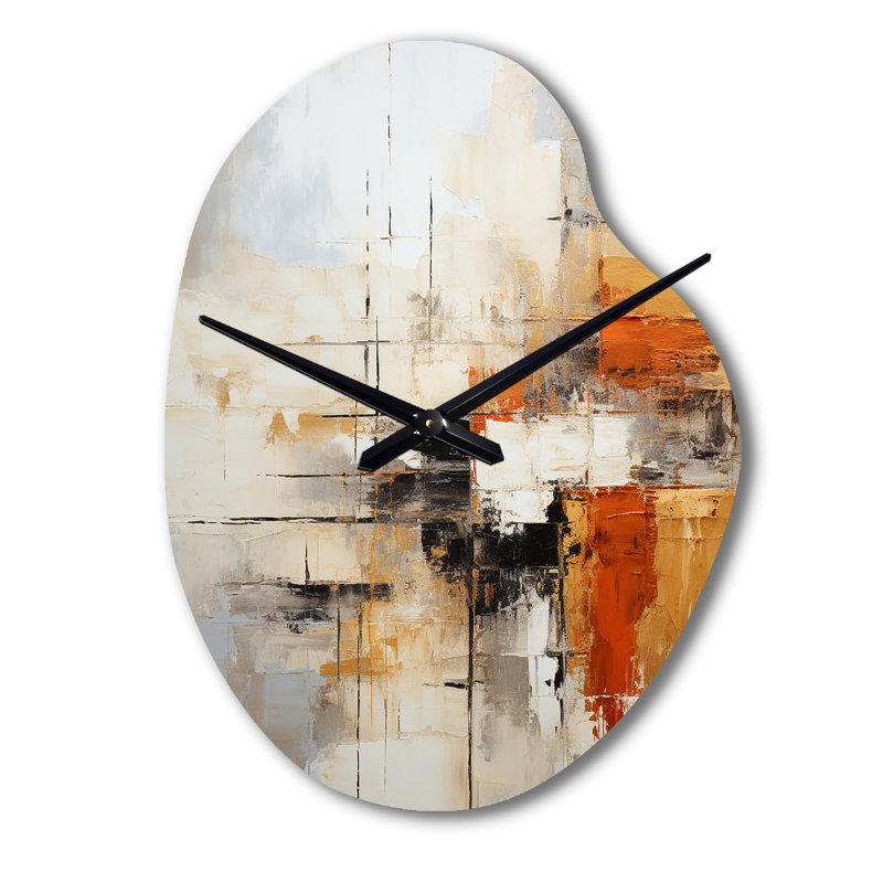 Horloge murale orange abstraite, impression de fractale abstraite - fractales en métal asymétrique, Grand