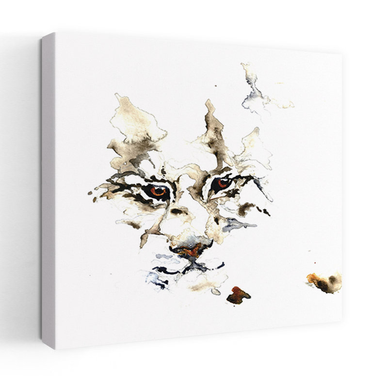 Art mural abstrait chat sauvage, aquarelle, 36" H x 36" W