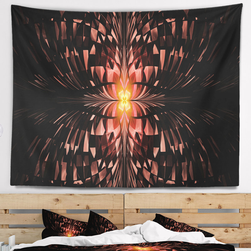 Motif de papillon brun abstrait sur tapisserie noir, H 32 po x l 39 po