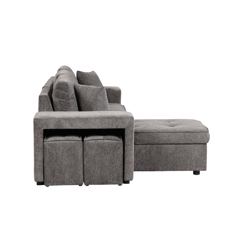 Canapé modulaire rembourré 4 pièces Brihany, Lin gris, Orienté à droite