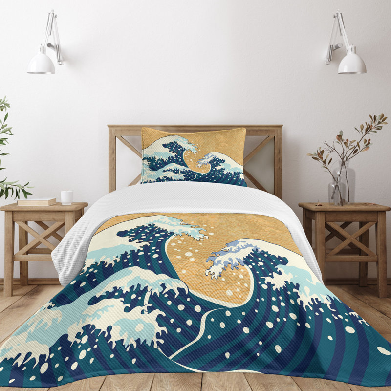 White Quilted Twin Bedspread Set with Pillow Sham