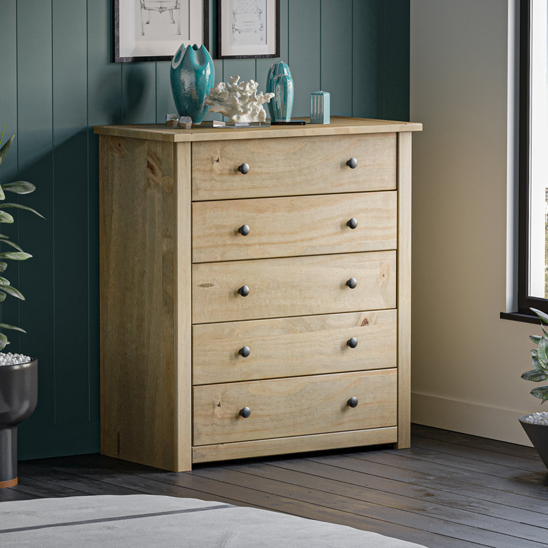 Somers Solid Wood 80cm W 5 - Drawer Chest of Drawers