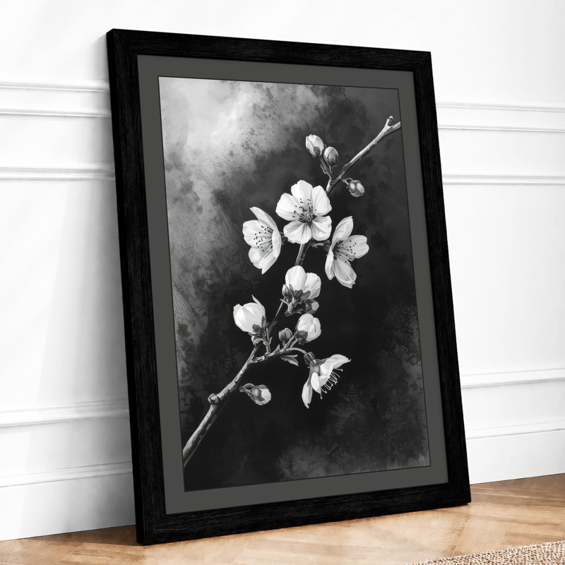 Moonlit Cherry Blossom Botanical - Print, A2 - 59.4 x 42.0 cm, Black