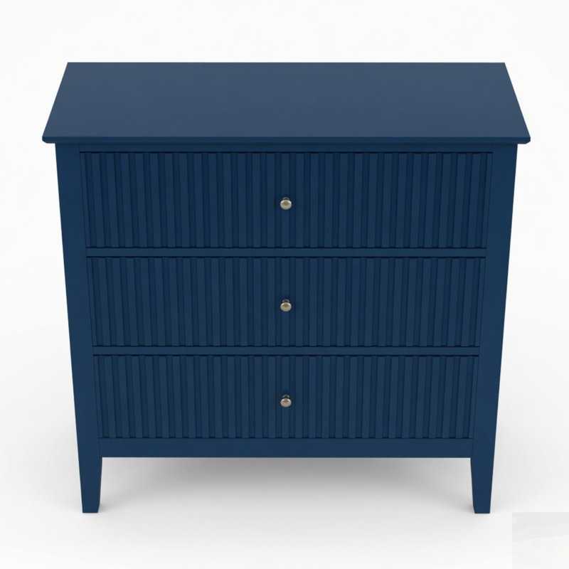 Table de chevet cannelée à 3 tiroirs, grande table de bout moderne pour chambre à coucher, Bleu