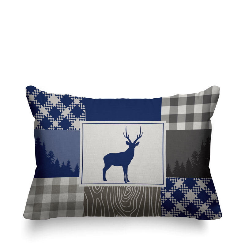 Coussin intérieur / extérieur Range Trees Cabin, Bleu marine, 14 po x 20 po, Rectangle