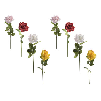 Haight Artificial Real Touch Open Rose With Long Stem Asstd - Set Of 8