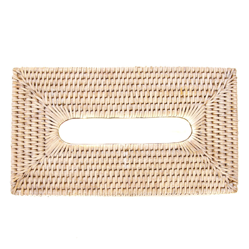 White Wash Rattan Long Tissue Box Cover
