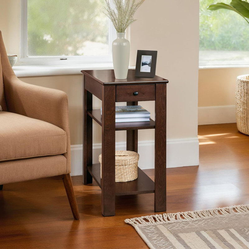 Slayter 24" Tall 1 Drawer Chairside End Table with Shelves, Espresso