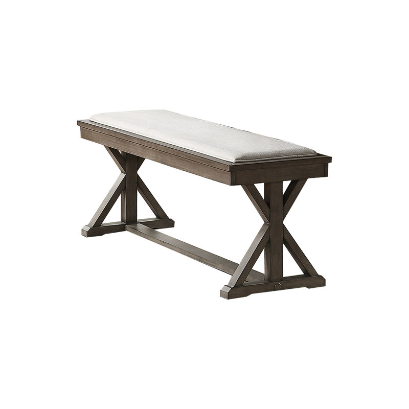 Banc de chaise de salle à manger rembourré gris avec structure en bois et tissu d'ameublement luxueux